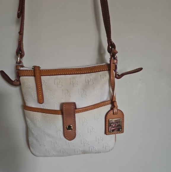 Dooney & Bourke White Monogram Canvas Crossbody Bag with Brown Leather Trim - Picture 2 of 11